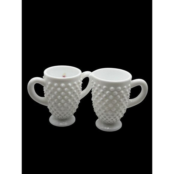 Vintage Mid-Century Milk Glass Hobnail Small Creamer & Sugar Bowl Pair - Picture 3 of 3
